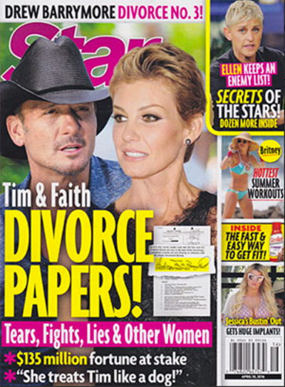 Žurnāls Star: Faith Hill un Tim McGraw šķiršanās