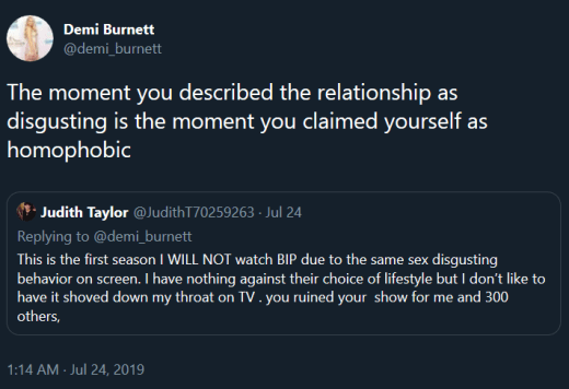 Demi Burnett tweet vs homofob